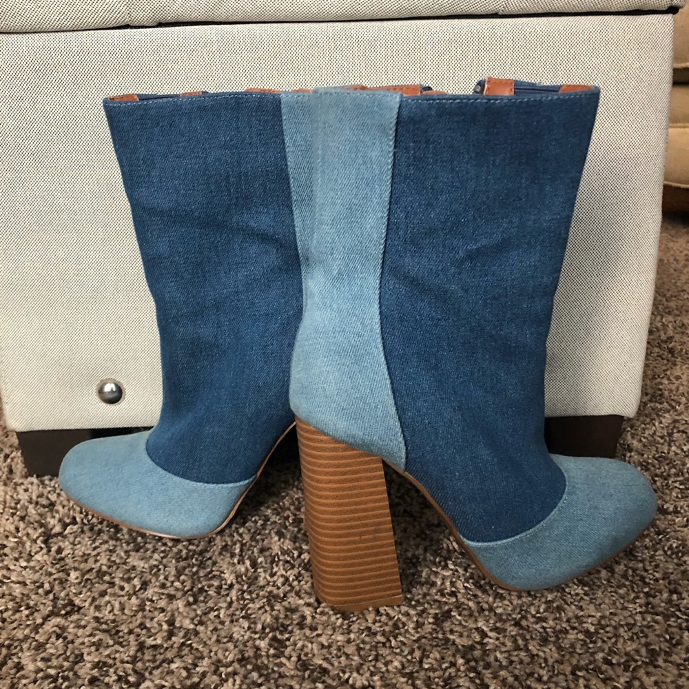 Two tone denim boots